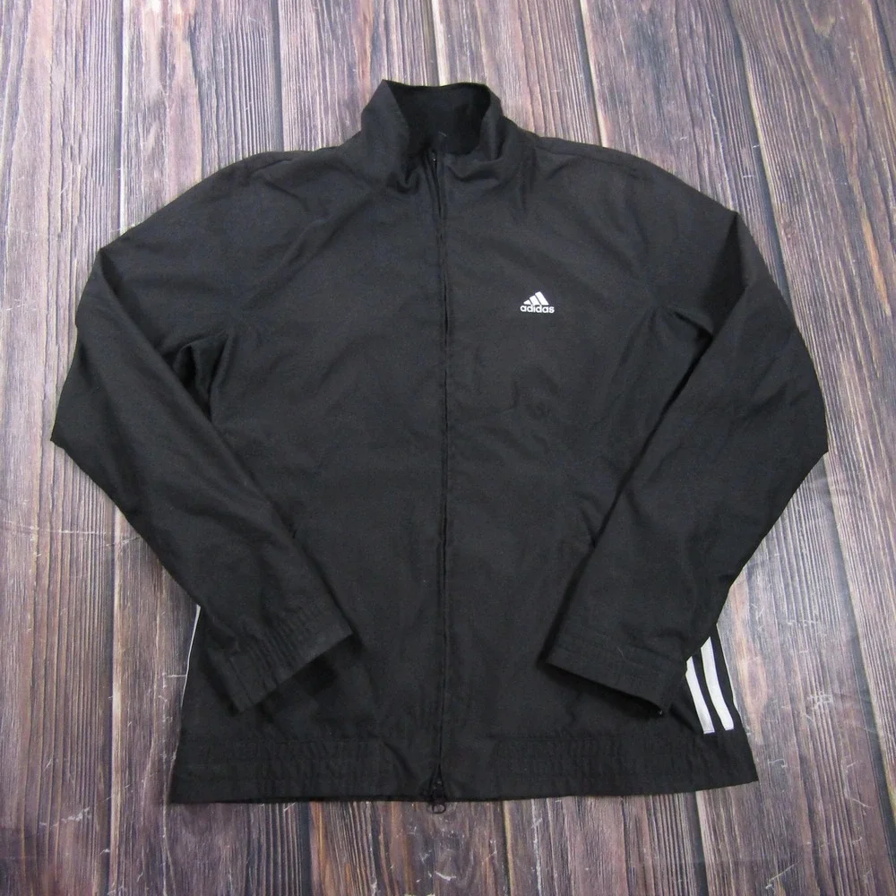 Adidas Jacket Mens M Black Track Jacket Full Zip‎ Lined Lightweight 3 Stripes